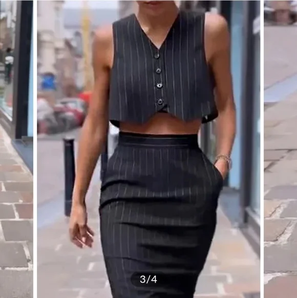 Commense Black Pinstripe Two-Piece Set - Picture 2 of 4